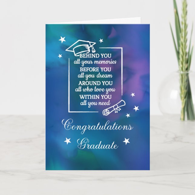 Graduation Quote on Blue Watercolor Card (Front)
