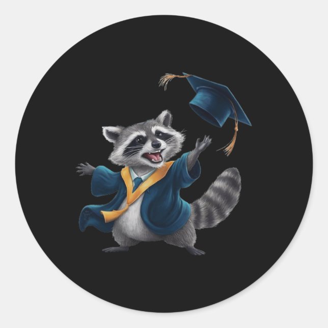 Graduation Racoon  Classic Round Sticker (Front)