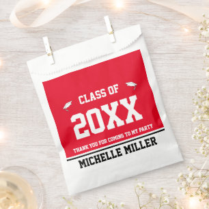 Graduation Red Black and White Graduate Name Favour Bags