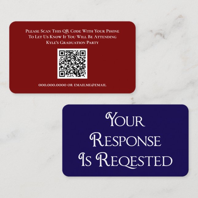 Graduation Red Blue RSVP QR Code Response Card (Front/Back)
