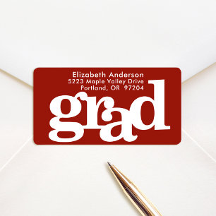 Graduation red bold modern typography address label