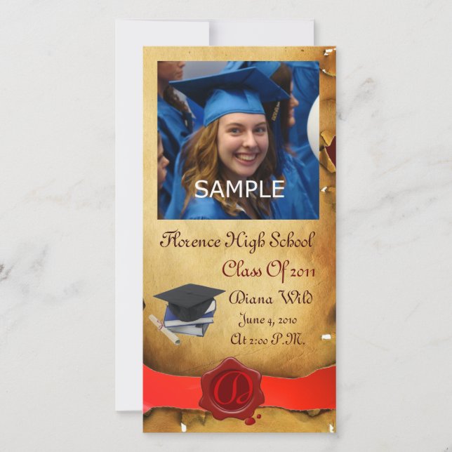 GRADUATION  RED BROWN WAX SEAL MONOGRAM ANNOUNCEMENT (Front)