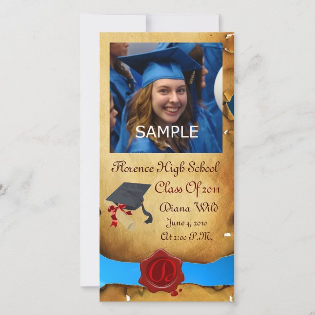 GRADUATION  RED BROWN WAX SEAL MONOGRAM blue (Front)
