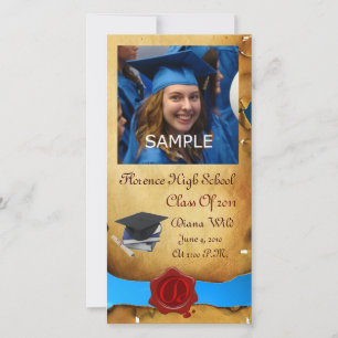 GRADUATION RED BROWN WAX SEAL MONOGRAM blue Announcement