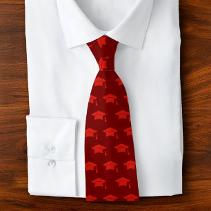 Graduation Red Cap Icon Pattern Bold Simple Classy Tie