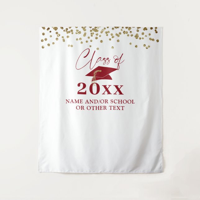 Graduation Red Class Year Photo Backdrop Tapestry (Front)