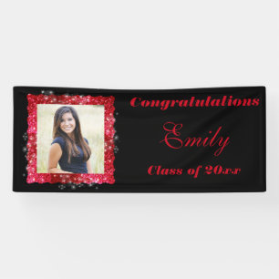 Graduation,  Red Glitter, Black, Sparkle, Banner