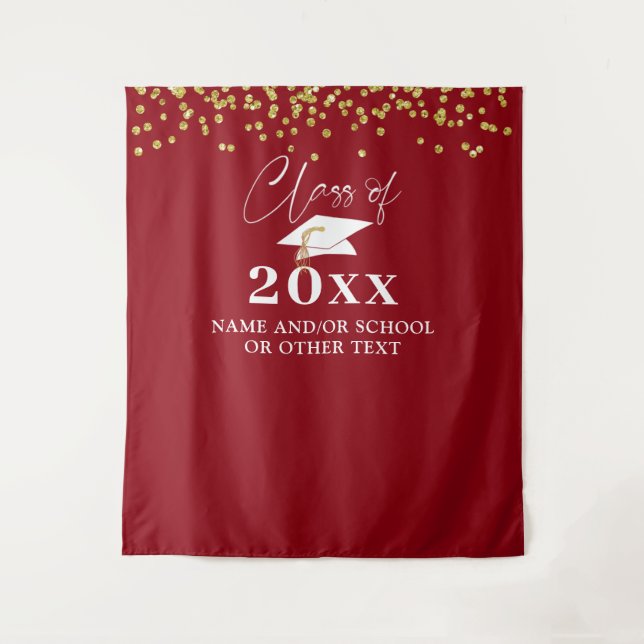 Graduation Red Gold Class of Photo Backdrop Tapestry (Front)
