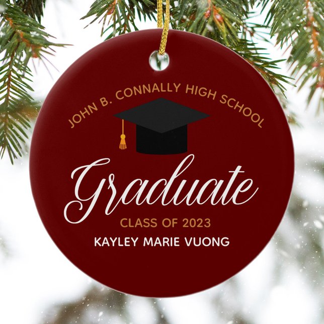Graduation Red Gold Custom High School Name Ceramic Tree Decoration (Creator Uploaded)
