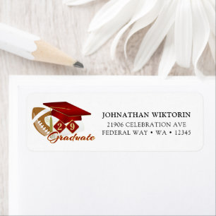 Graduation Red Gold Football Return Address