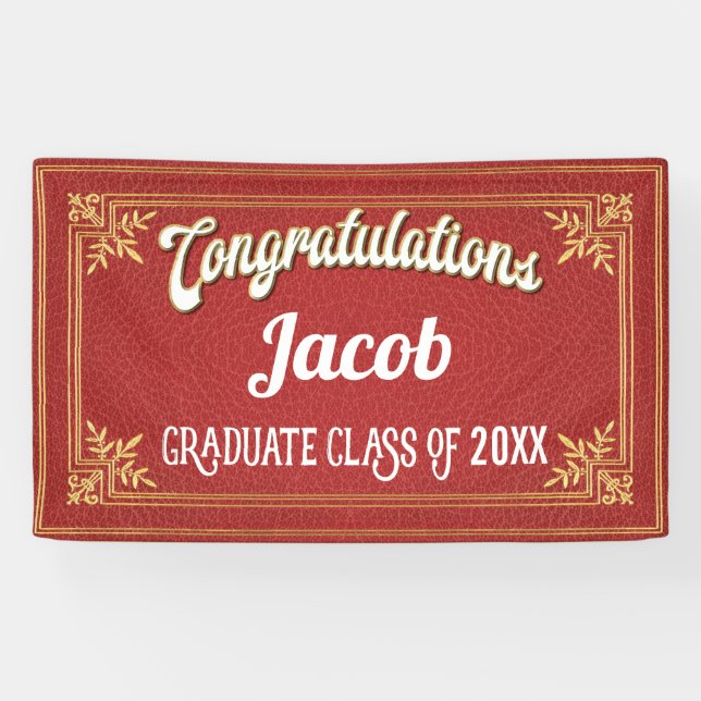 Graduation Red Gold Party Banner (Horizontal)