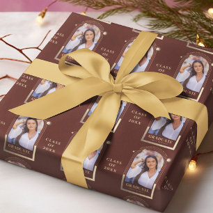 Graduation Red Gold Sun Moon Stars Grad Photo Wrapping Paper