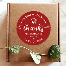 Graduation Red Modern Thank You Script Hearts Cap