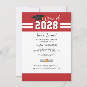Graduation Red White Grad 2024 Party Invitation