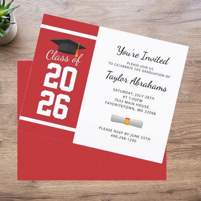 Graduation Red White Grad Party 2024 Invitation (Graduation Red White Bold 2025 Party Invitation)