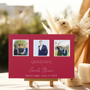 Graduation red white name script photo guest book