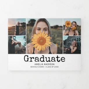 Graduation Retro 10 Photo White Tri-Fold Announcement
