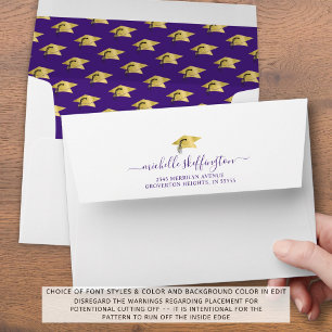 Graduation Return Address Purple Gold Cap Script Envelope