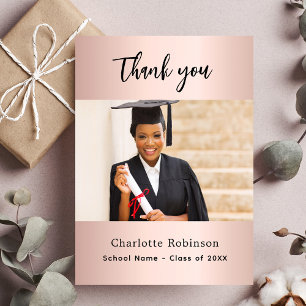 Graduation rose gold blush photo thank you card