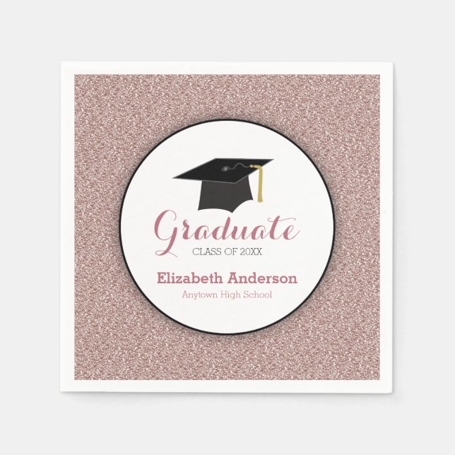 Graduation Rose Gold Glitter Napkin (Front)