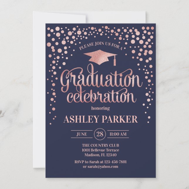 Graduation - Rose Gold Navy Invitation (Front)