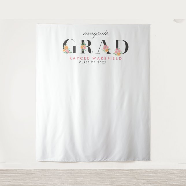Graduation Roses and Typography Photo Backdrop Tapestry (Front)