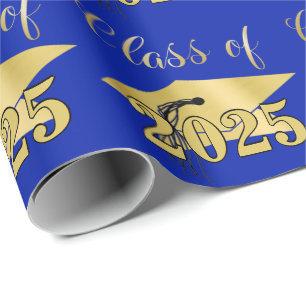 Graduation Royal Blue Metallic Gold Class Year Wrapping Paper