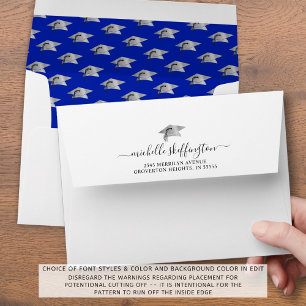 Graduation Royal Blue Silver Cap Pattern Envelope
