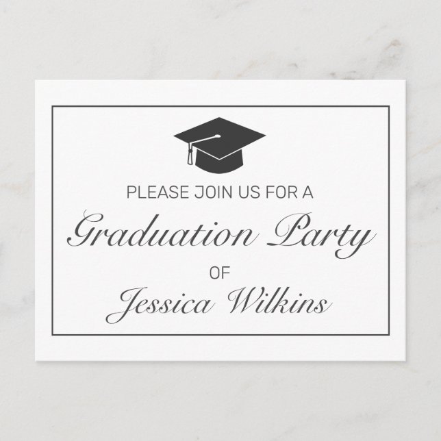 Graduation RSVP Invitation Modern Minimalist White Postcard (Front)