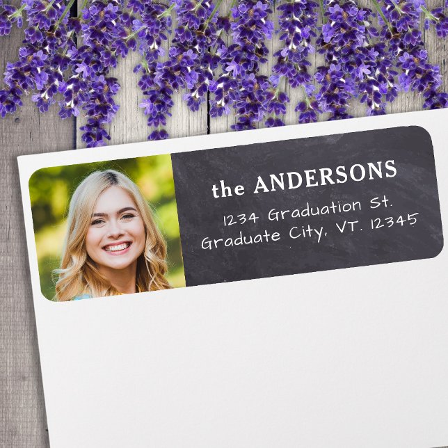Graduation Rustic Chalkboard Photo Return Address (Creator Uploaded)