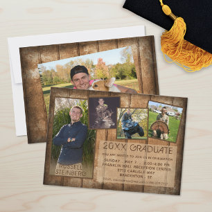 Graduation Rustic Country Wood 5 Photo Collage Invitation
