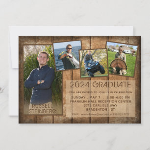 Graduation Rustic Country Wood 5 Photo Invitation