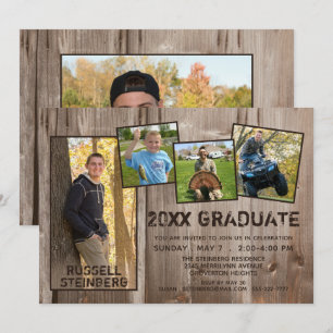 Graduation Rustic Country Wood 5 Photo Invitation