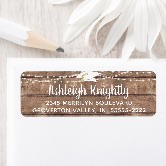 Graduation Rustic Wood String Light Return Address (Insitu)