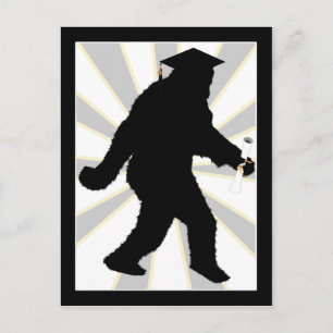 Graduation Sasquatch with Grad Cap Announcement Postcard