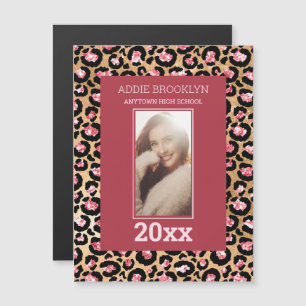 Graduation Save Date Photo Pink Black Cheetah Magnetic Invitation