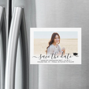Graduation Save the Date 1 Photo Elegant Script Magnetic Invitation