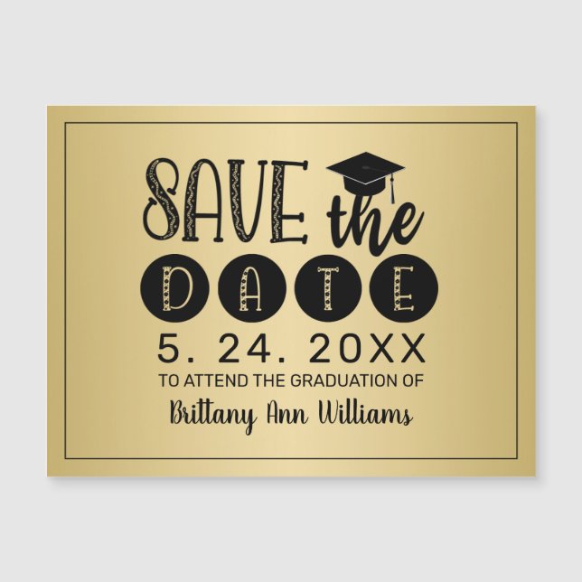 Graduation Save the Date Black Typography Gold (Front)