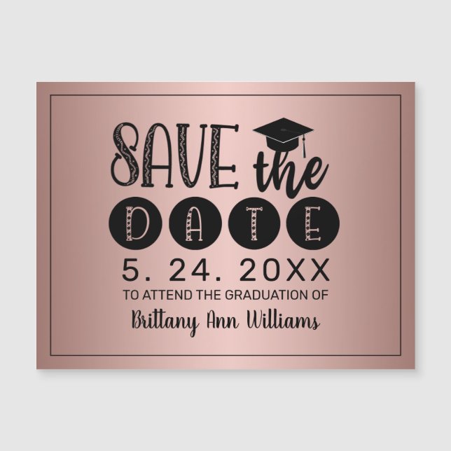 Graduation Save the Date Black Typography Rose (Front)
