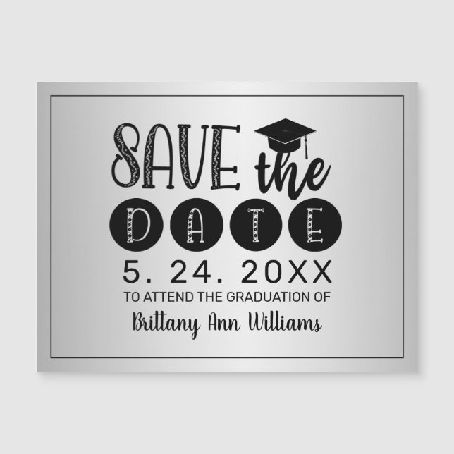 Graduation Save the Date Black Typography Silver (Front)