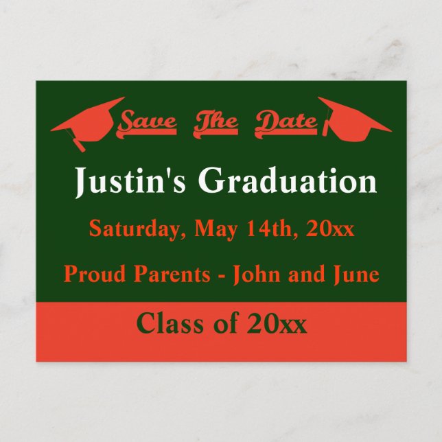 Graduation Save The Date Card - Orange (Front)