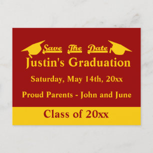 Graduation Save The Date Cardinal and Gold Postcard