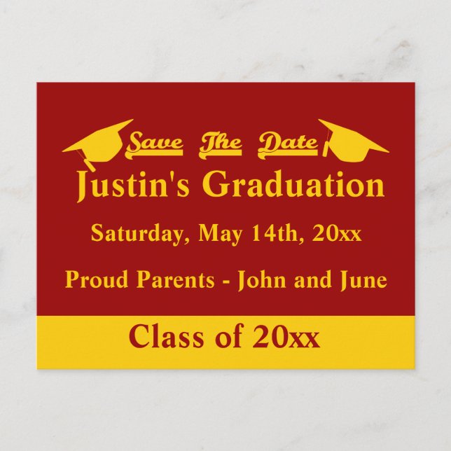 Graduation Save The Date Cardinal and Gold Postcard (Front)
