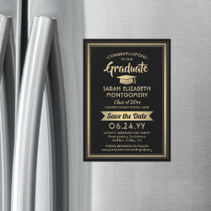 Graduation Save the Date Elegant Black and Gold Magnetic Invitation