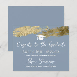 Graduation Save the date Gold Dusty Blue 