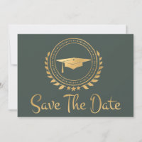 Graduation Save The Date Gold Emblem Grad Cap