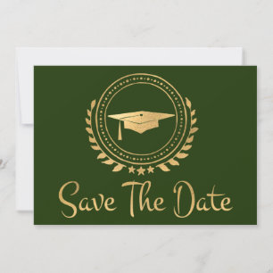 Graduation Save The Date Gold Grad Cap Green