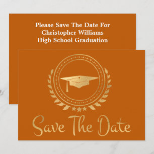 Graduation Save The Date Gold Grad Cap Orange