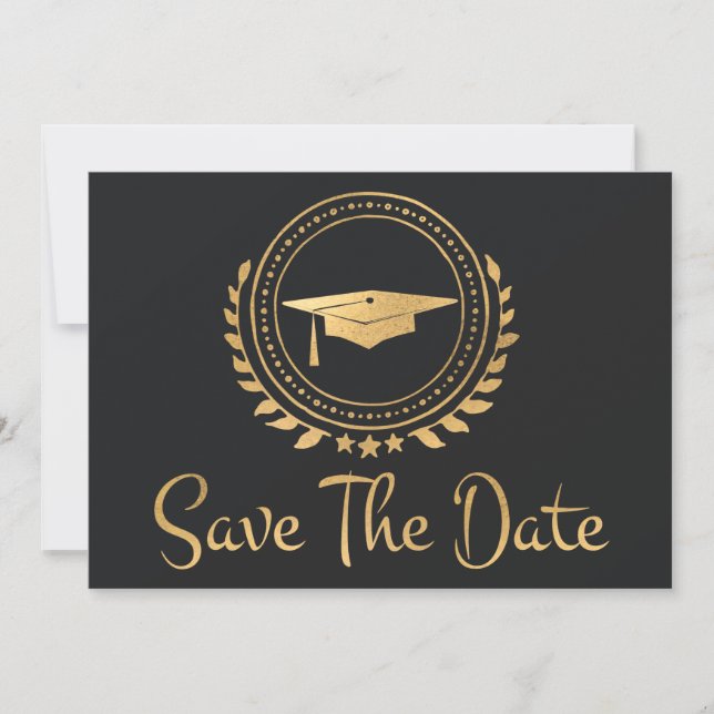 Graduation Save The Date Gold Grad Grey (Front)