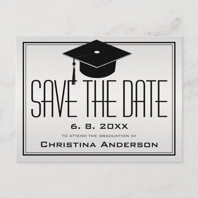 Graduation Save the Date Grad Cap Silver Graduate Announcement Postcard (Front)